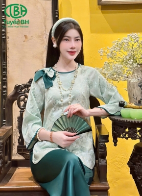 Lam chữ thọ nơ vai xanh ngọc