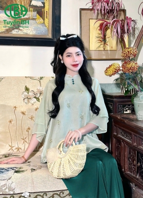 Set von tơ mẹ và bé của mẹ màu xanh