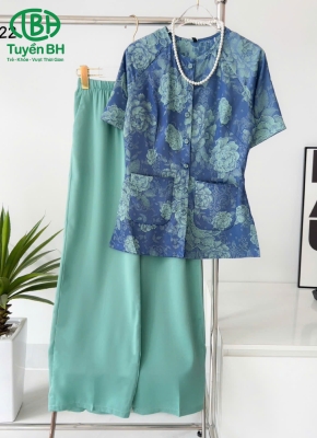 Áo bà ba tay ngắn mẫu mới XANH HOA