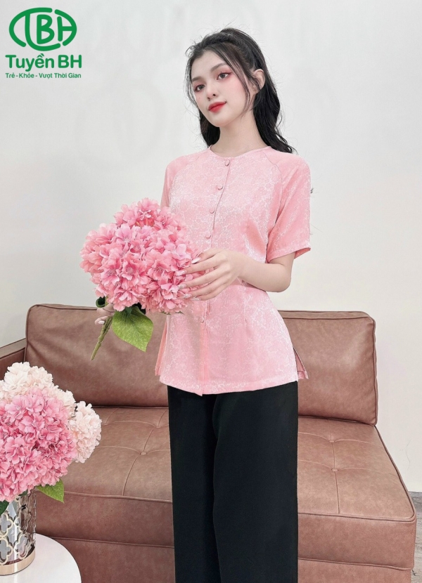 Đồ Bà Ba Tay Ngắn - Màu Hường Quần Đen 