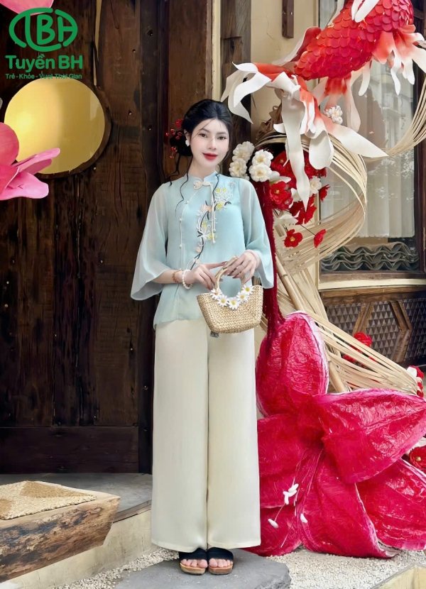 Bộ Tơ Dây Thêu Hoa Xanh
