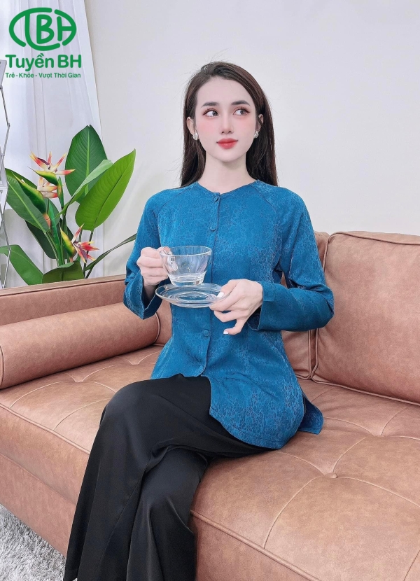 Đồ Bà Ba Tay Dài - Áo Xanh Dương Quần Đen