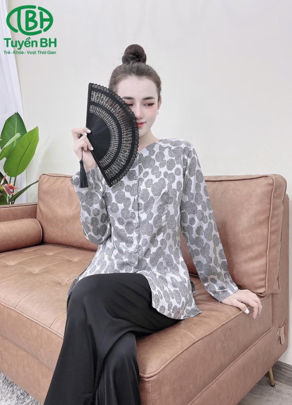 Đồ Bà Ba Tay Dài - Áo Xám Quần Đen