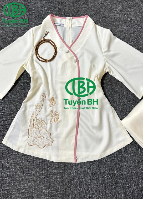 Bộ lam chất lụa thêu An Yên màu trắng kem