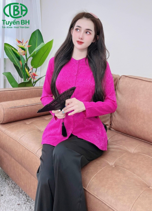 Đồ Bà Ba Tay Dài - Áo Hồng Sen Quần Đen