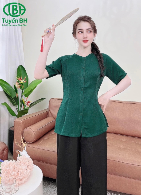 Đồ Bà Ba Tay Ngắn - Áo Xanh Rêu Quần Đen