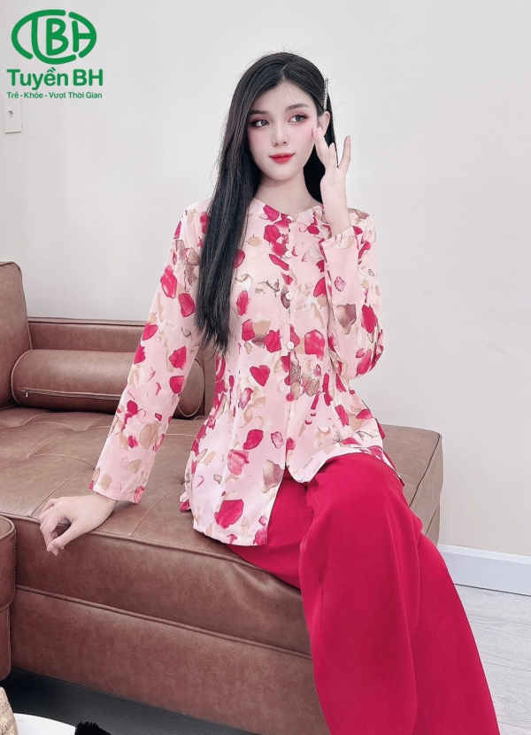 Đồ Bà Ba Tay Dài - Màu Đỏ Chiếc Lá (Dây Kéo)