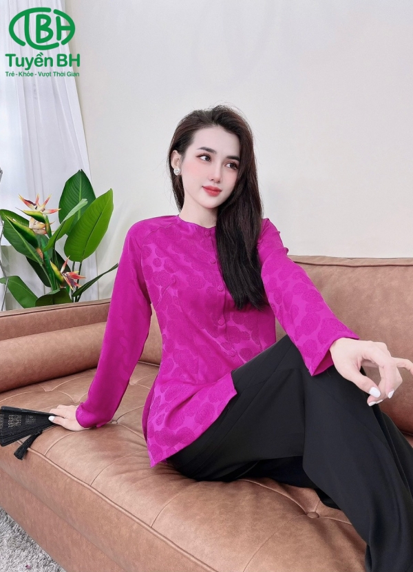 Đồ Bà Ba Tay Dài - Áo Hồng Sen Đậm Quần Đen