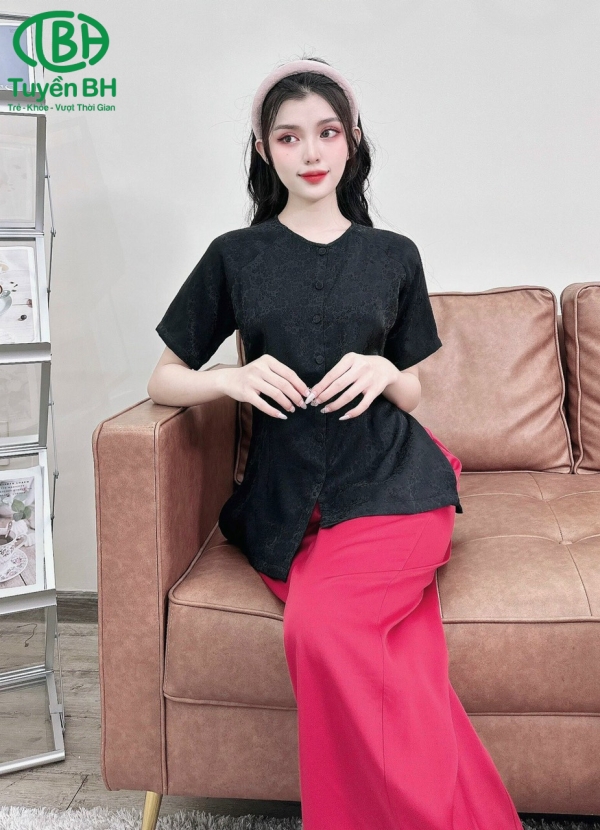 Đồ Bà Ba Tay Ngắn - Màu Đen Quần Đỏ 