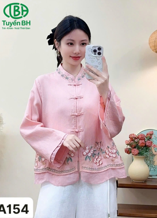 Áo Linen QCCC Freesize Hồng Cúc Tàu 