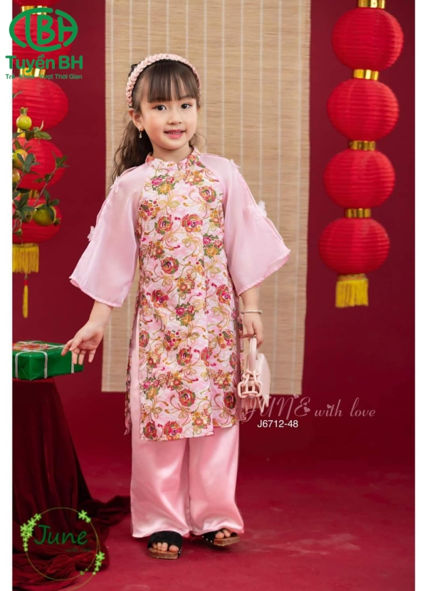 Áo dài tay bướm Hồng 