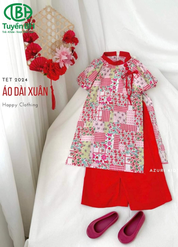 Áo dài Đỏ vintage cho bé