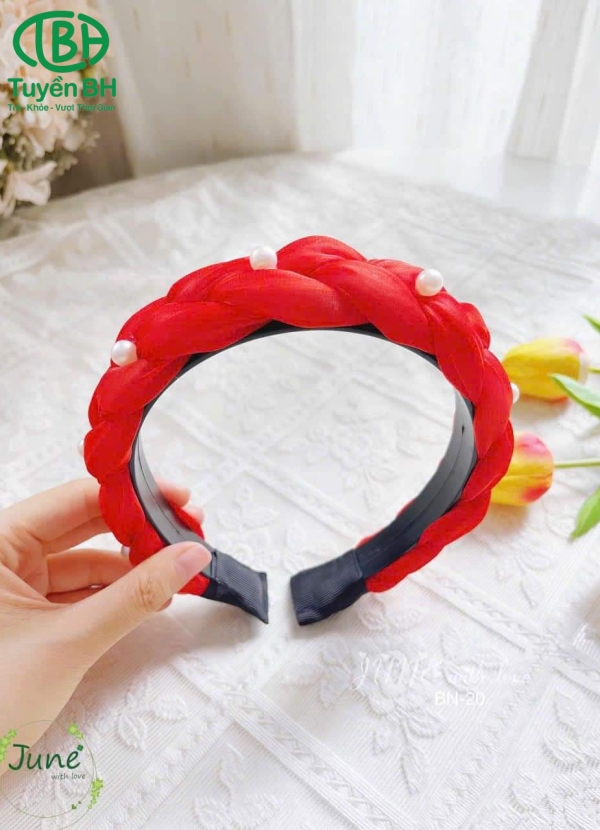 Cài tóc tết đính ngọc Hồng sen