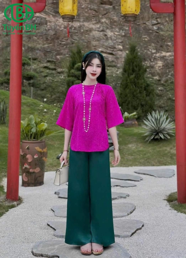 Bộ lam cổ tết đính nơ vai Trắng