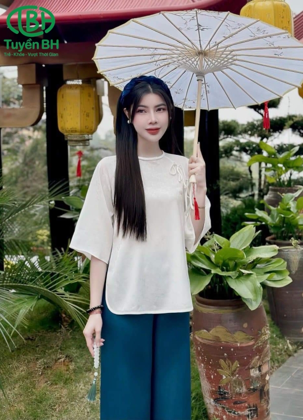 Bộ lam cổ tết đính nơ vai Đỏ