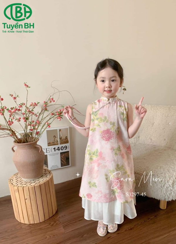 Áo dài trung hoa Hồng họa tiết hoa mẫu đơn