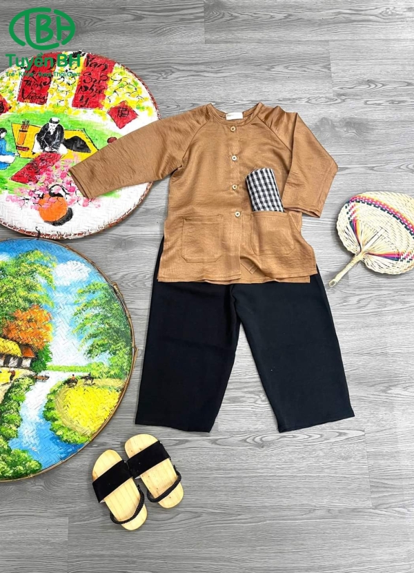 Bộ bà ba khăn rằn tay lở Xanh dương 