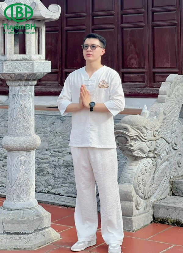 Bộ lam đũi thêu sen cho nam Xanh dương 