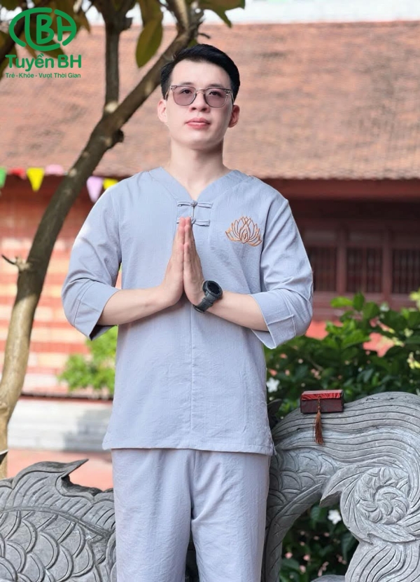 Bộ lam đũi thêu sen cho nam Xanh dương 