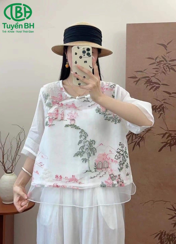 Áo linen tơ 2lớp Nâu