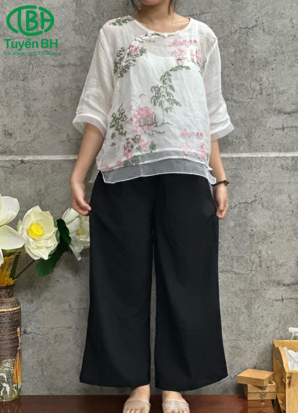Quần linen ĐỏĐỏ trơn lưng bản to