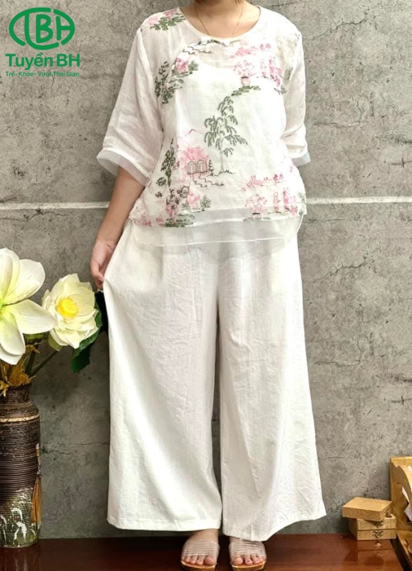 Quần linen ĐỏĐỏ trơn lưng bản to