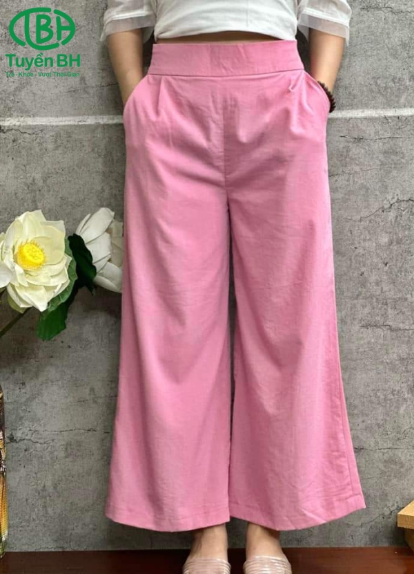 Quần linen ĐỏĐỏ trơn lưng bản to