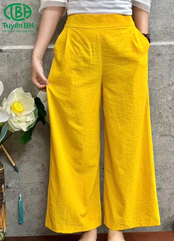 Quần linen Trắng trơn lưng bản to