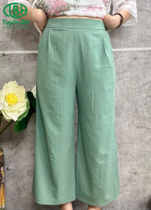 Quần linen ĐỏĐỏ trơn lưng bản to