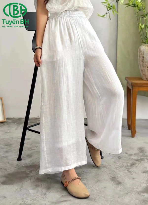 Quần linen tơ 2lớp Hồng 