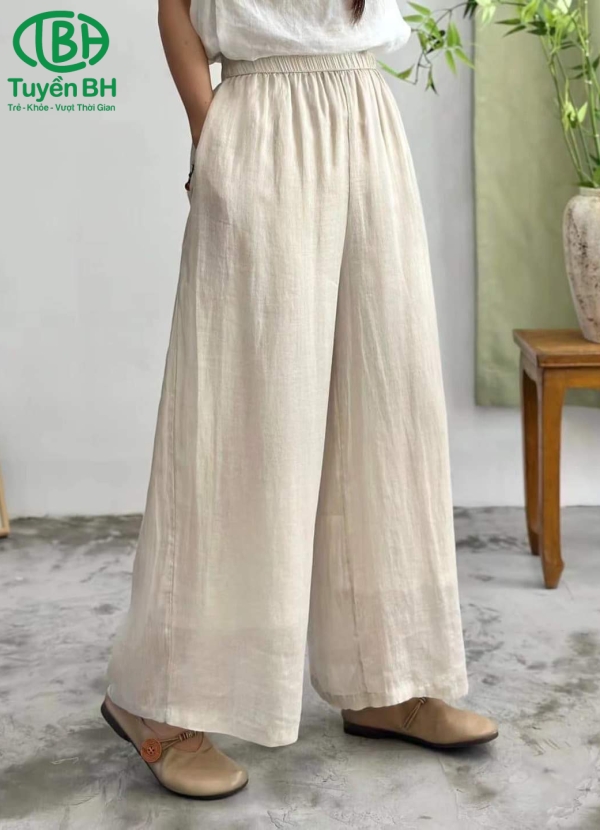 Quần linen tơ 2lớp Hồng 