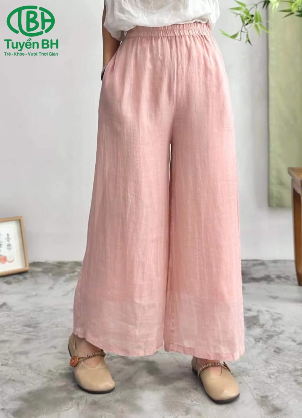 Quần linen tơ 2lớp Hồng 