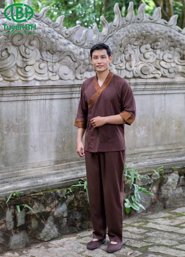 Bộ lam Xám nam cổ chéo 4 cúc 