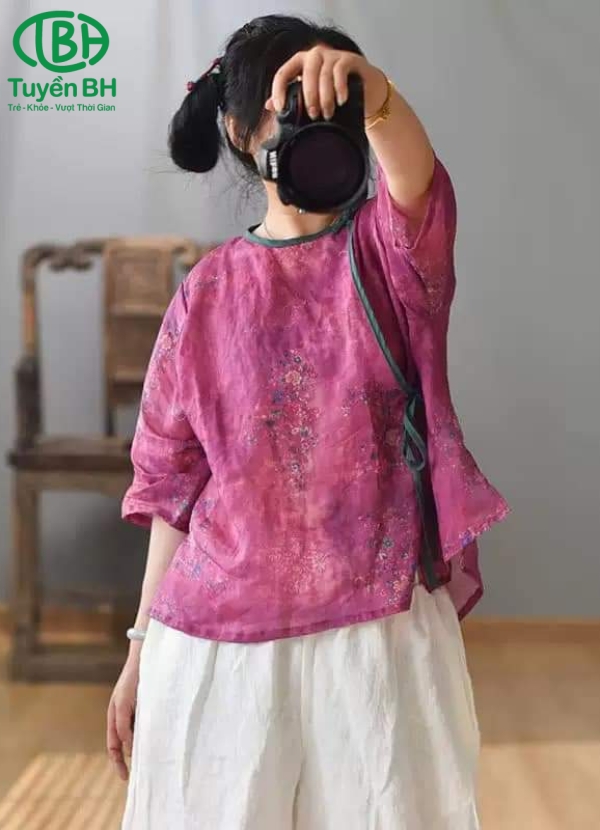 Áo linen lụa tưng Tím