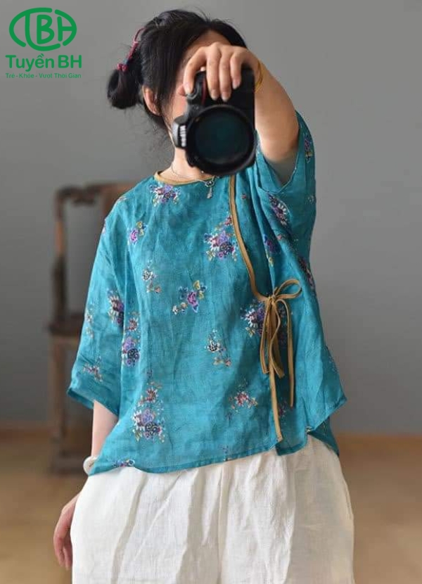 Áo linen lụa tưng Tím