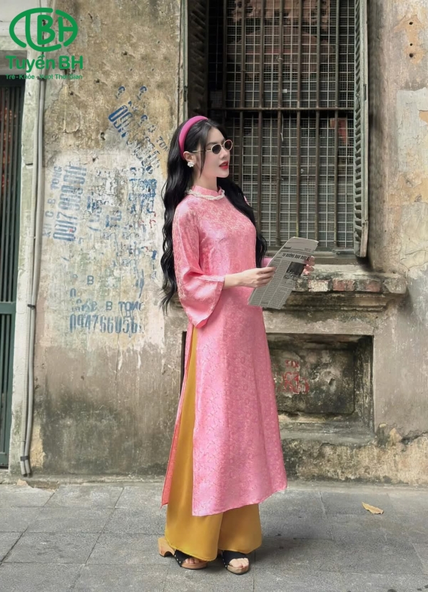 Áo dài tơ tằm có cổ Hồng 