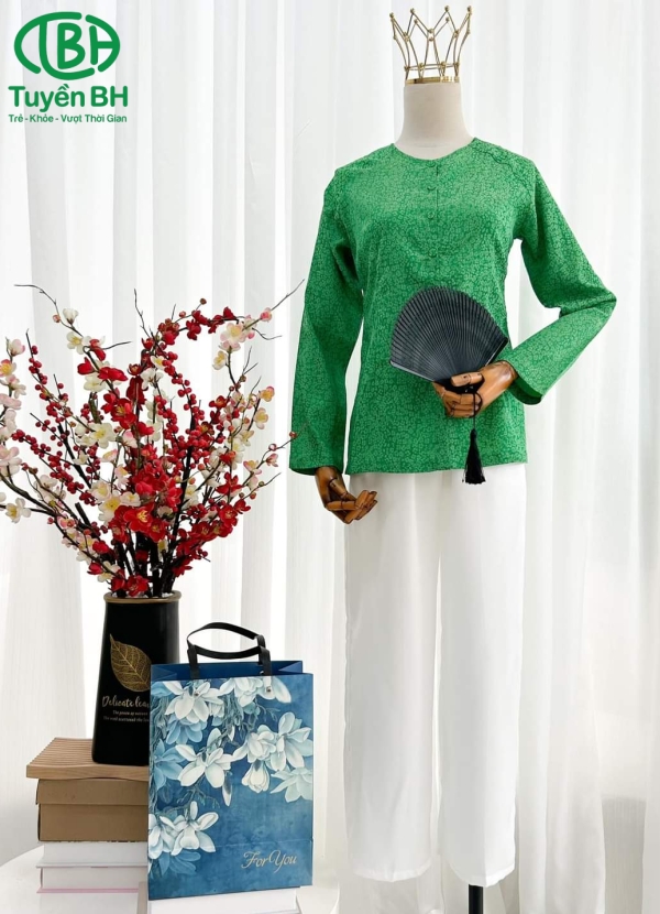 Bộ bà ba TD Hồng họa tiết hoa nhí