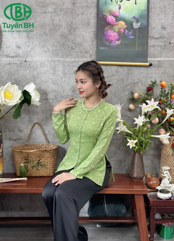 Bộ bà ba TD Hồng sen họa tiết hoa mai to