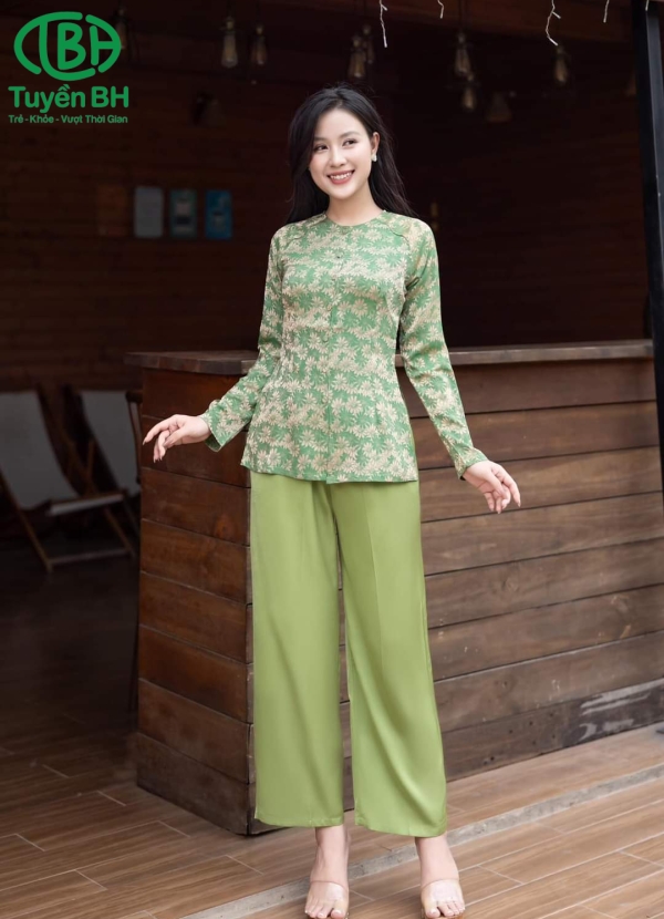 Bộ bà ba TD Xanh họa tiết hoa cúc họa mi 