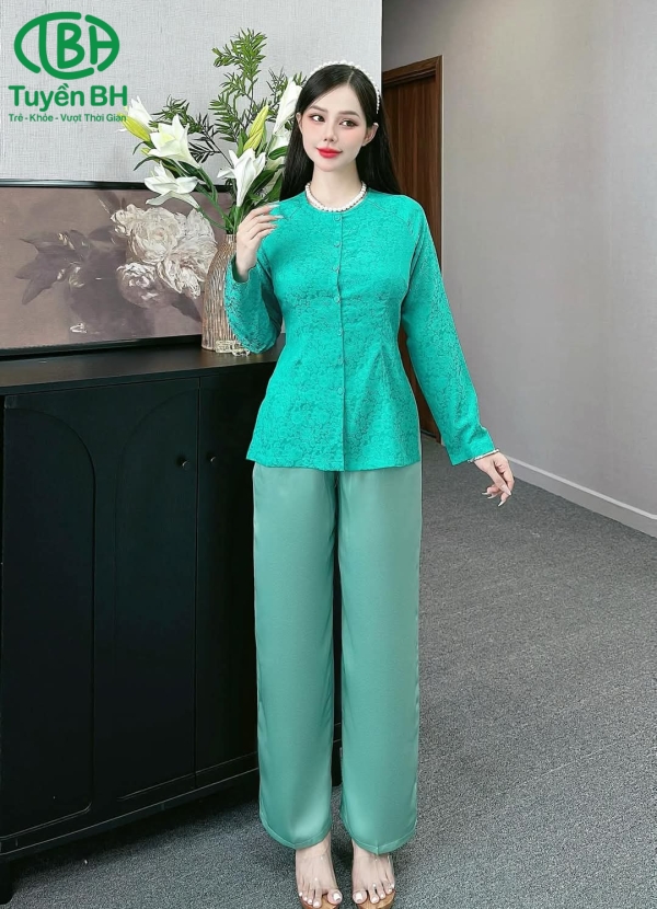 Bộ bà ba TD Xanh dương họa tiết hoa to