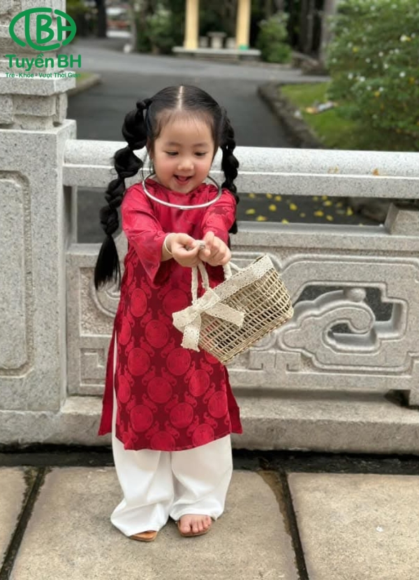 Áo dài Nam Sơn cho Bé Gái Xanh lá