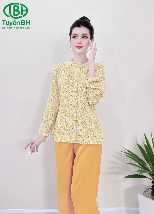 Đồ Bà Ba Tay Dài - Màu Vàng Hoa Nhí (Cài nút)