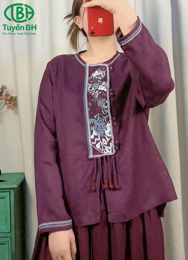Áo linen thêu đính ngọc cao cấp Trắng 