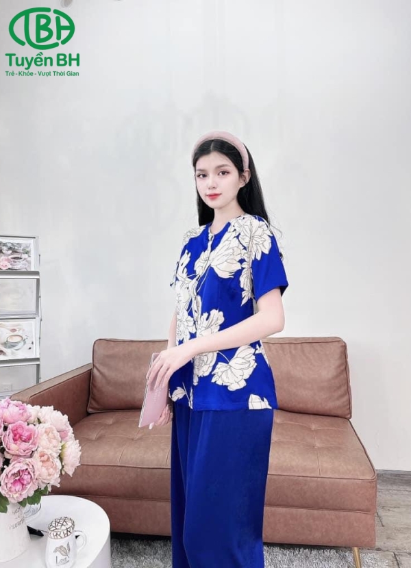 Bà ba họa tiết phối Xanh 