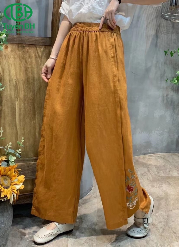 Quần linen Đen thêu hoa