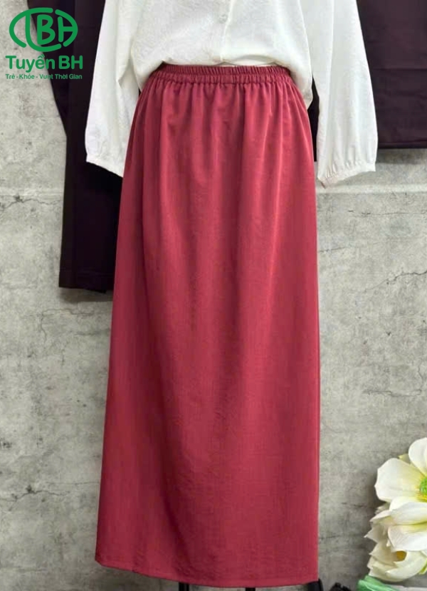 Chân váy linen thiết kế thủ công Đỏ