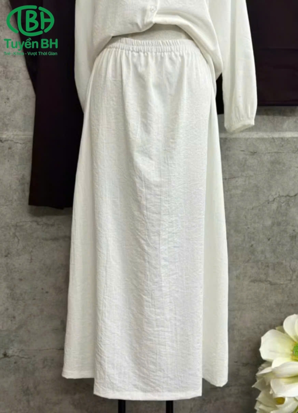Chân váy linen thiết kế thủ công Trắng 