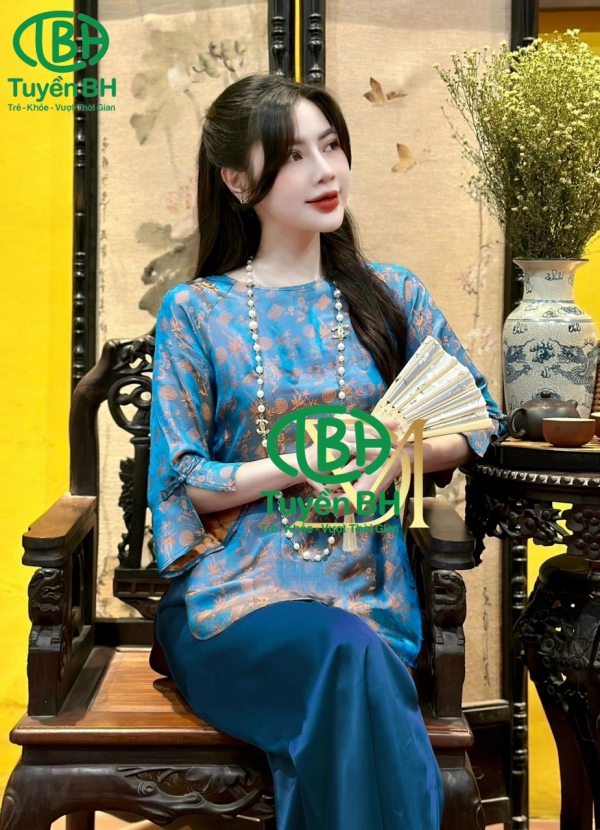Bộ tơ tằm trúc mai áo Trắng quần Trắng