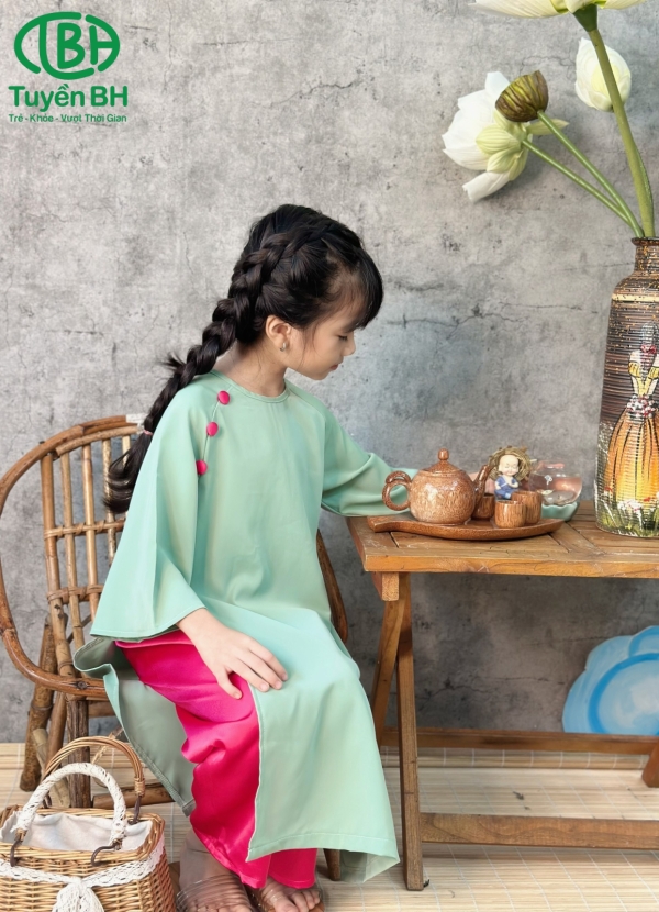 Áo dài cúc bọc màu Hồng