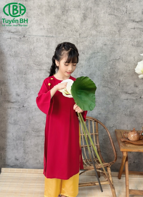 Áo dài cúc bọc màu Hồng